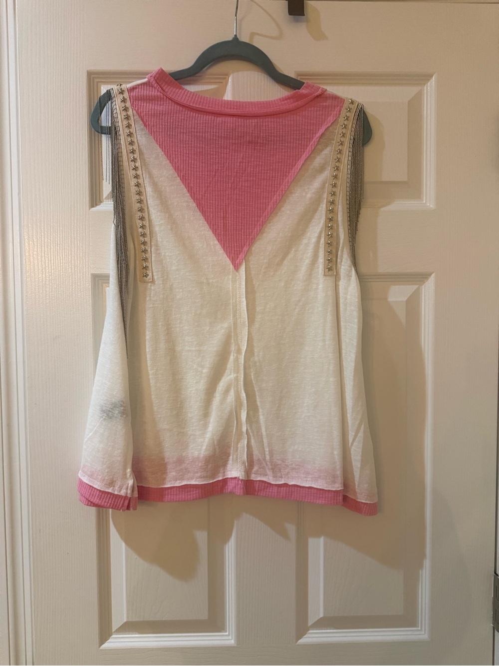 Anthropologie POL Pink & White Ribbed V-Neck Sleeveless Top - Picture 3 of 7